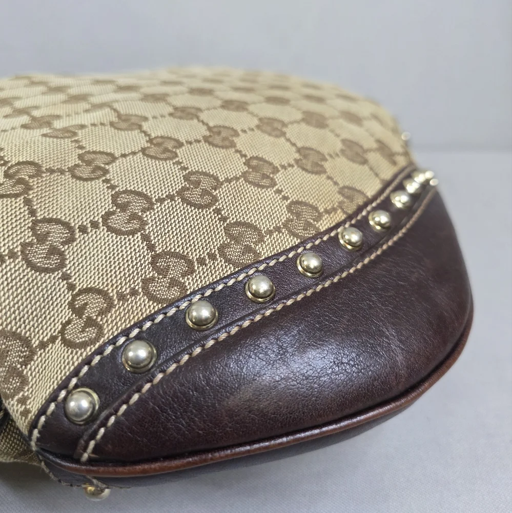 Gucci Beige Monogram Hobo Bag with Green-Red Stripe - Authenticated - Picture 11 of 16
